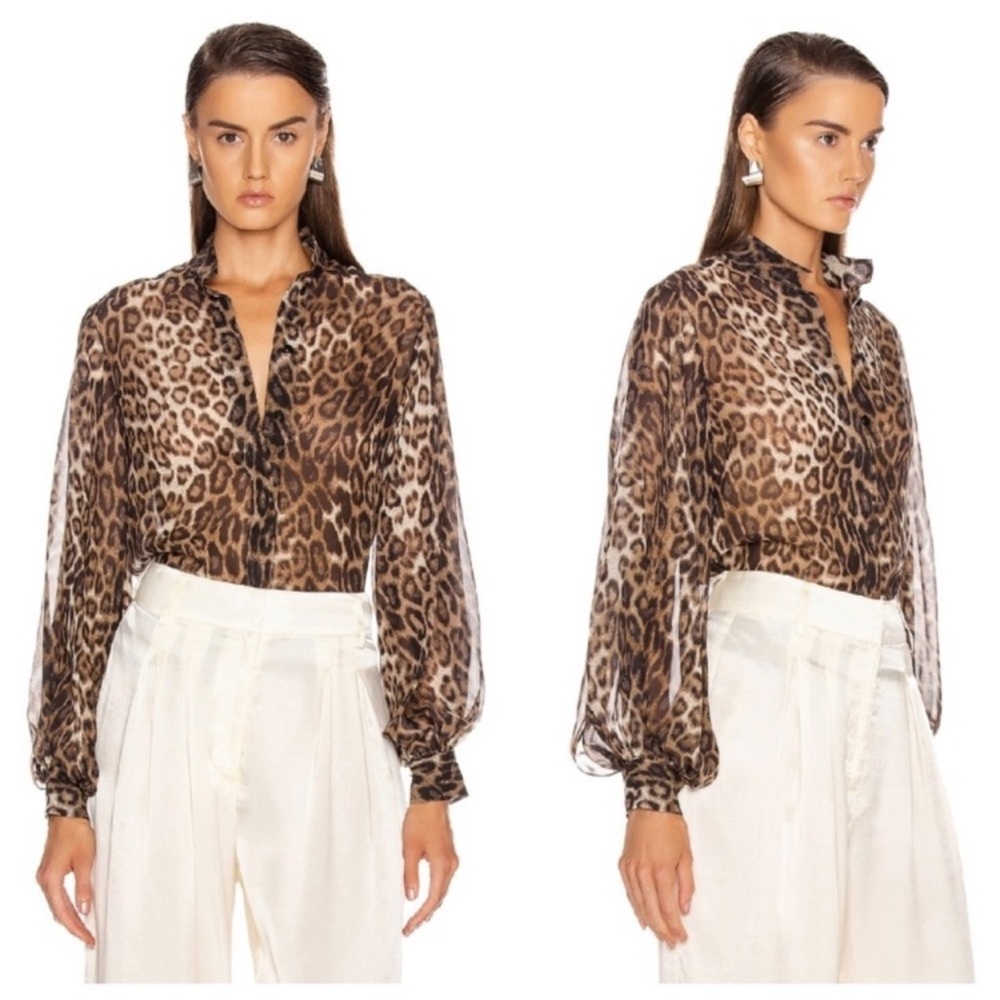 Nili Lotan Evelyn leopard 100% silk chiffon blouse